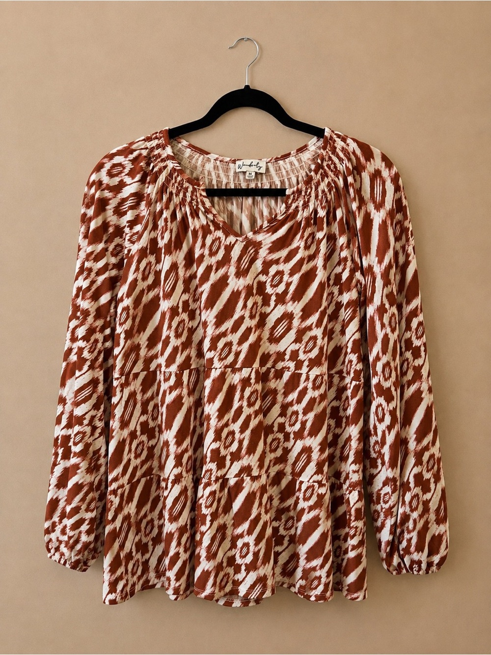 Wonderly Rust and White Ikat Peasant Tunic